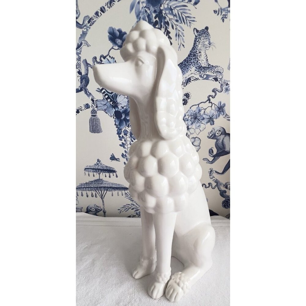 French POODLE Figurine 17"H Statue White Porcelain Ceramic Elegant Sitting Dog - Picture 10 of 11